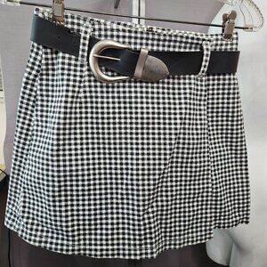 Be Bop Women Skort Wrap Skirt Mini Short 3 S Junior Plaid Check Black White Belt